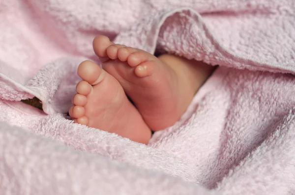 Babyfüße unter Decke — Stockfoto