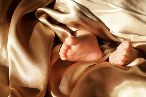 Baby feet in silk — Stock Photo, Image