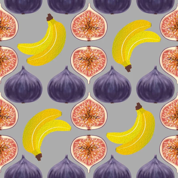 Pattern Mix Fig Banana Fruits Gray Background Can Used Textile — Foto Stock