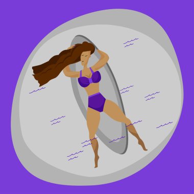  Sörf tahtasında dinlenen bir kızın RGB çizimi.