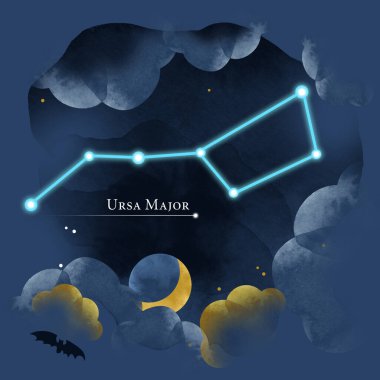 Illustration of the constellation Ursa Major in the night sky. Can be used for your design. clipart