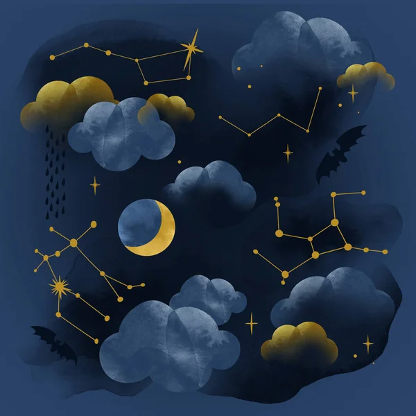 Ilustración Del Cielo Estrellado Con Constelaciones Ursa Major Géminis Hércules — Foto de Stock
