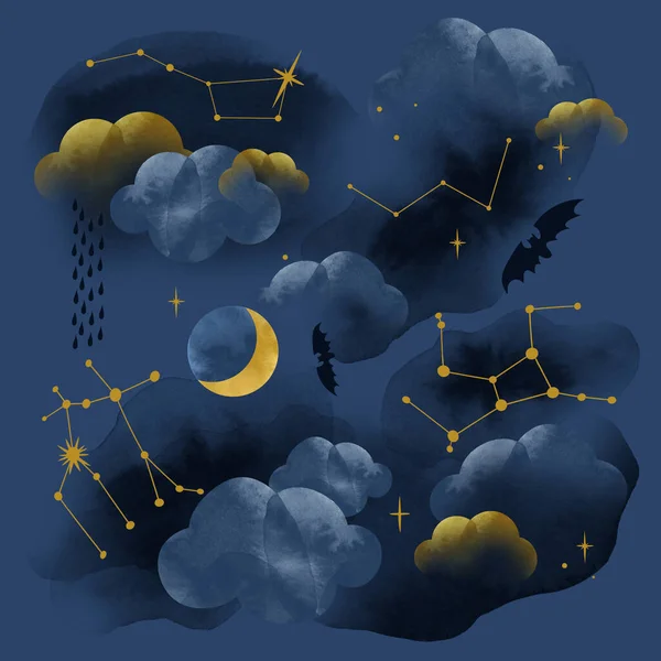 Illustration Starry Sky Constellations Ursa Major Gemini Hercules Cassiopeia Can — Stock Photo, Image