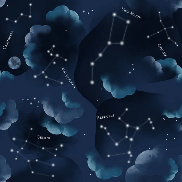 Patrón Perfecto Constelaciones Cielo Estrellado Nocturno Puede Utilizar Para Diseño —  Fotos de Stock