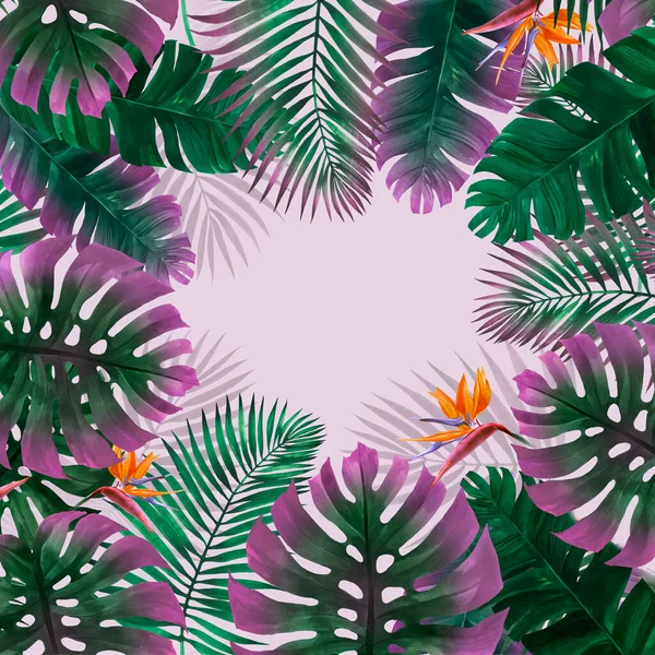 Trópusi Levelekből Készült Keret Élénk Színekkel Használható Tervezéshez — Stock Fotó