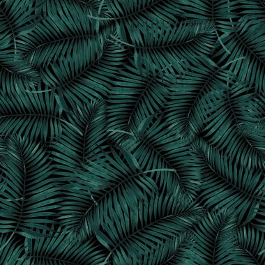 Koyu yeşil tropik palmiye yapraklarının kusursuz deseni. Kendi tasarımın için kullanabilirsin..