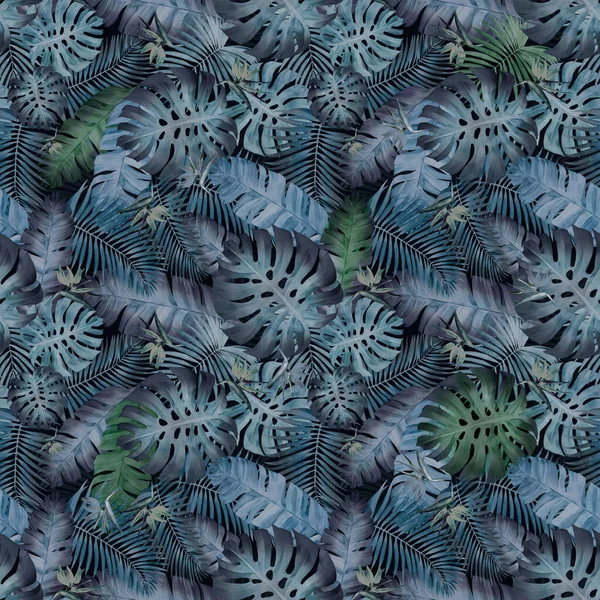 Seamless Pattern Tropical Blue Leaves Can Used Design — Stock Photo, Image