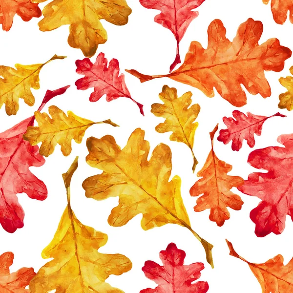 Современный Бесшовный Рисунок Ярких Осенних Листьев Дубовые Листья Осенняя Тема — стоковое фото