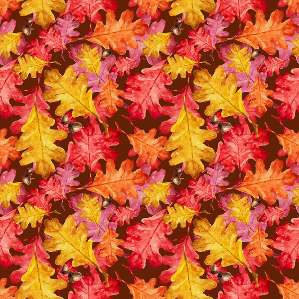 アコーンとオークの明るい秋の葉のパターン 現代のサンプルだ 秋が明るい 葉が落ちる あなた自身のデザインのためにそれを使用できます — ストック写真