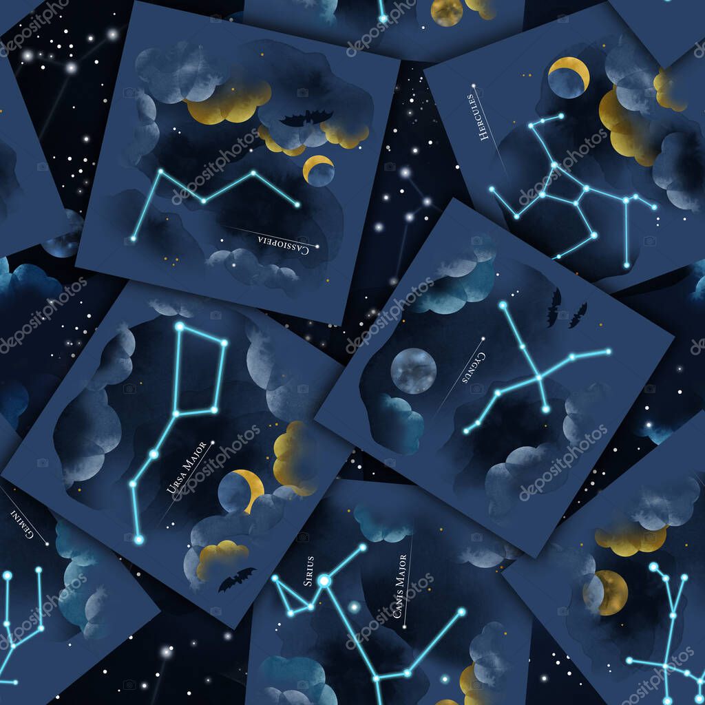 Moderno Patrón Sin Costuras Cartas Constelaciones Nocturnas Sobre Fondo  Oscuro — Foto de stock © Tallula04 #502875256, image size:1024x1024