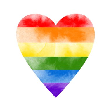 Gökkuşağının renklerinde LGBT sembolü, gururun kalbi. Geylerin ve lezbiyenlerin işareti. Suluboya çizimi.