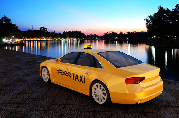 Taxis parked on the street.