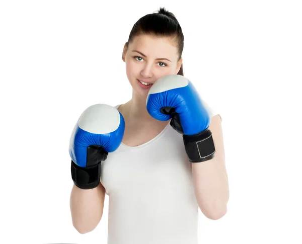 Ragazza con i guanti da boxe — Foto Stock