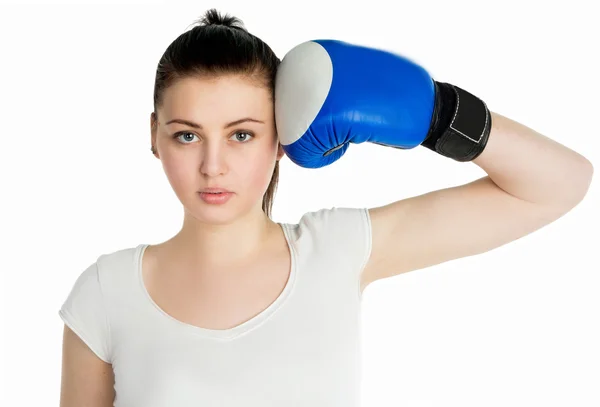 Menina com luvas de boxe — Fotografia de Stock