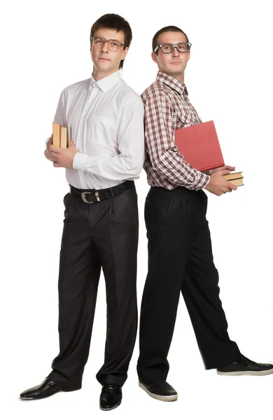 Two botany in glasses with books in hand — Stock Photo, Image