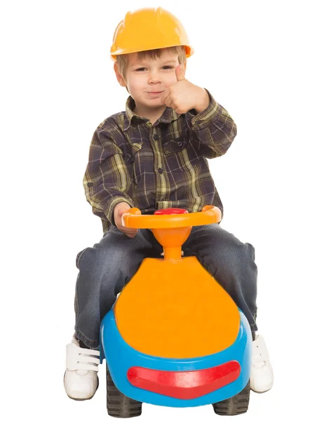 Chłopczyk na Samochodzik i kask — Zdjęcie stockowe