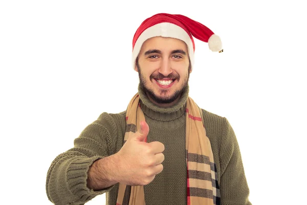 Retrato de um cara sorridente em um chapéu de Natal — Fotografia de Stock