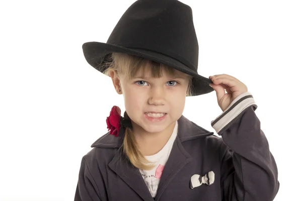 Liten flicka i kavaj och hatt — Stockfoto