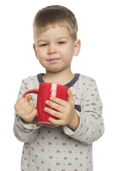 Little boy with red cup — Stock Photo, Image