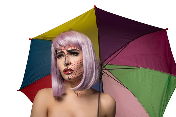 Κορίτσι με μακιγιάζ δημιουργική και μια ομπρέλα — Φωτογραφία Αρχείου