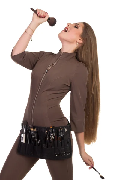 Girl with brushes for make-up — Stock Photo, Image