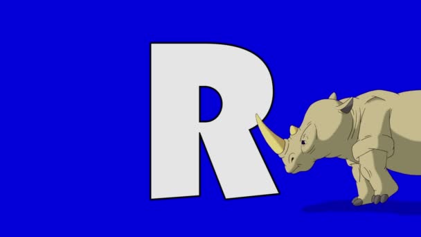 Carta R e Rinoceronte (primeiro plano ) — Vídeo de Stock