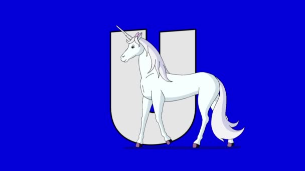 Letter U and  Unicorn (foreground) — Stock Video