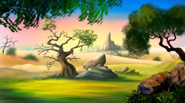 Ağaçları ile Afrika savana görünümünü