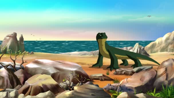 Komodo Drago su una spiaggia — Video Stock