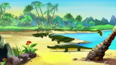 Nehir kıyısında Nil timsahı. 