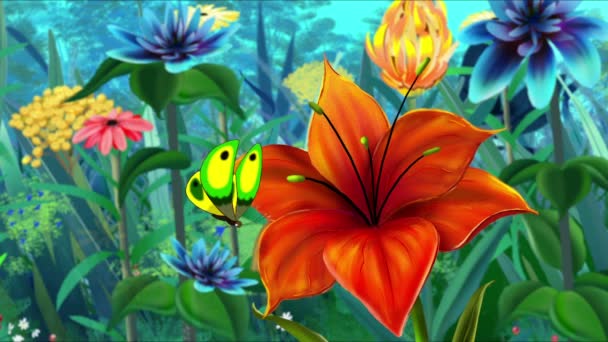 Mariposa roja y flor — Vídeos de Stock