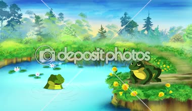 Gölün yakınında yeşil kurbağa