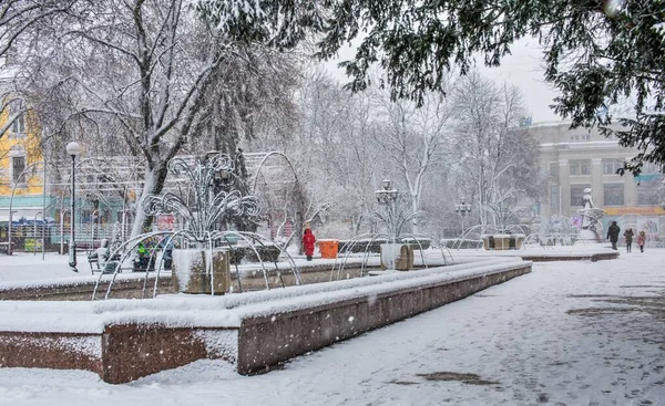 Ternopil Ukrajina 2020 Taras Ševčenko Boulevard Ternopol Ukrajina Sněhového Zimního — Stock fotografie