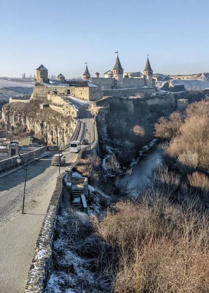 Kamianets Podilskyi Ucrania 2020 Vista Panorámica Del Puente Del Castillo —  Fotos de Stock