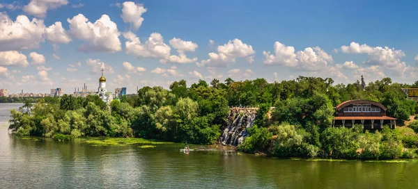 Dnipro Ucrânia 2020 Grande Tamanho Vista Panorâmica Rio Dnieper Ilha — Fotografia de Stock