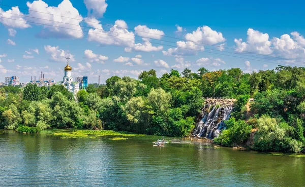 Dnipro Ukraina 2020 Duży Rozmiar Panoramiczny Widok Rzekę Dniepr Wyspę — Zdjęcie stockowe