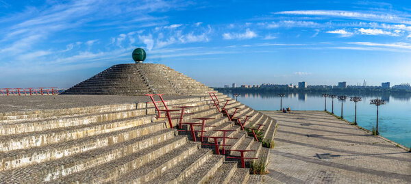 Dnipro, Ukraine 07.18.2020. Ball of desires on the Dnipro embankment in Ukraine on a sunny summer day