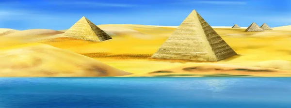 Ancient Pyramids Banks Nile River Egypt Sunny Summer Day Digital — Stock Photo, Image