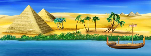 Древние Пирамиды Берегу Реки Нил Египте Солнечный Летний День Цифровая — стоковое фото