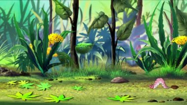 Küçük solucan topraktan çıkar ve bir yaz günü taşınır. El yapımı animasyon, hareket grafikleri. 