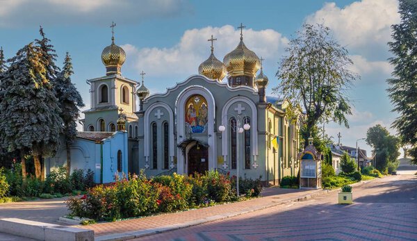 Cherkasy, Ukraine 07.12.2020. Holy Trinity Cathedral in Cherkasy, Ukraine, on a sunny summer morning