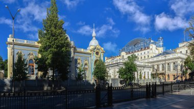 Kyiv, Ukrayna 07.11.2020. Güneşli bir yaz sabahında Ukrayna 'nın Kyiv kentindeki Polakov malikanesi veya Küçük Mariinsky Sarayı