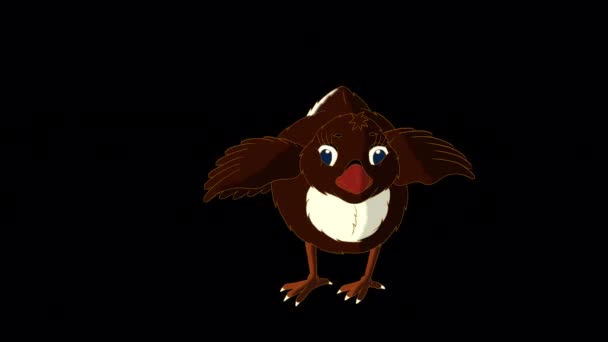 Little black chicken stands and pecks. Handmade animated 4K footage isolated on alpha channel