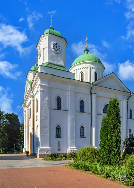 Kaniv, Ukraine 07.11.2020. Assumption Cathedral in Memorial Park in Kaniv, Ukraine, on a sunny summer day