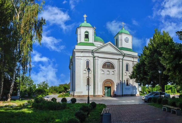 Kaniv, Ukraine 07.11.2020. Assumption Cathedral in Memorial Park in Kaniv, Ukraine, on a sunny summer day