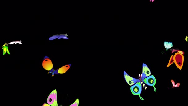Барвисті Метелики Приходять Усіх Боків Летять Геть Анімовані Кадри Ізольовані — стокове відео