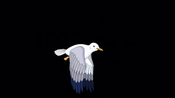 Seagull Flies Soars Sky Handmade Animated Looped Footage Isolated Alpha — Stock Video