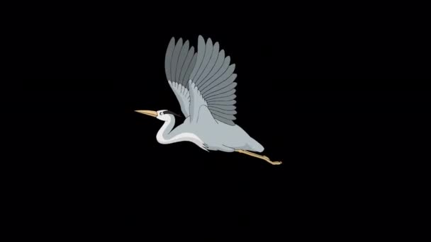 Heron Flies Handmade Animated Looped Footage Isolated Alpha Channel — Stock Video