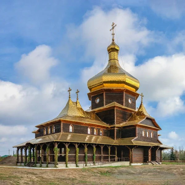2020 Chiesa San Sergio Radonezh Legno Nella Località Sergeevka Regione — Foto Stock