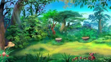 Kirpi güneşli bir yaz gününde ormanda elma ve mantar taşır. El yapımı 4K canlandırması